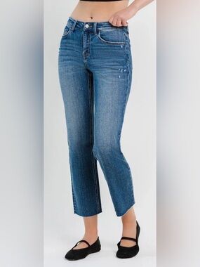 Vervet Med Wash Raw Hem Women's Straight Crop Jeans Size 32